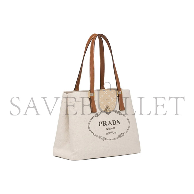PRADA MEDIUM LEATHER-TRIMMED CANAPA LOGO TOTE 1BG356 (33*24*13cm)